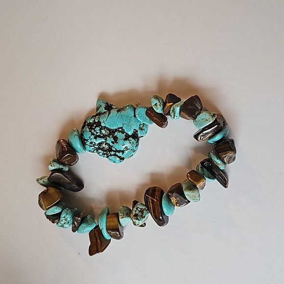 Vintage Turquoise Bracelet Blue brown nugget teardrop Sea Beach Ocean Ankle - Picture 4 of 11